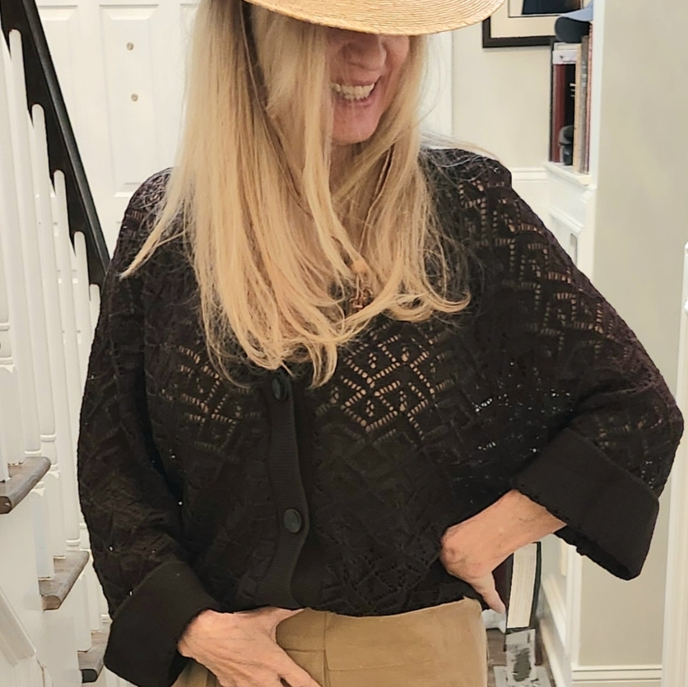 Jones NY NEW Brown Cotton Knit Cropped Sweater, Large, $40